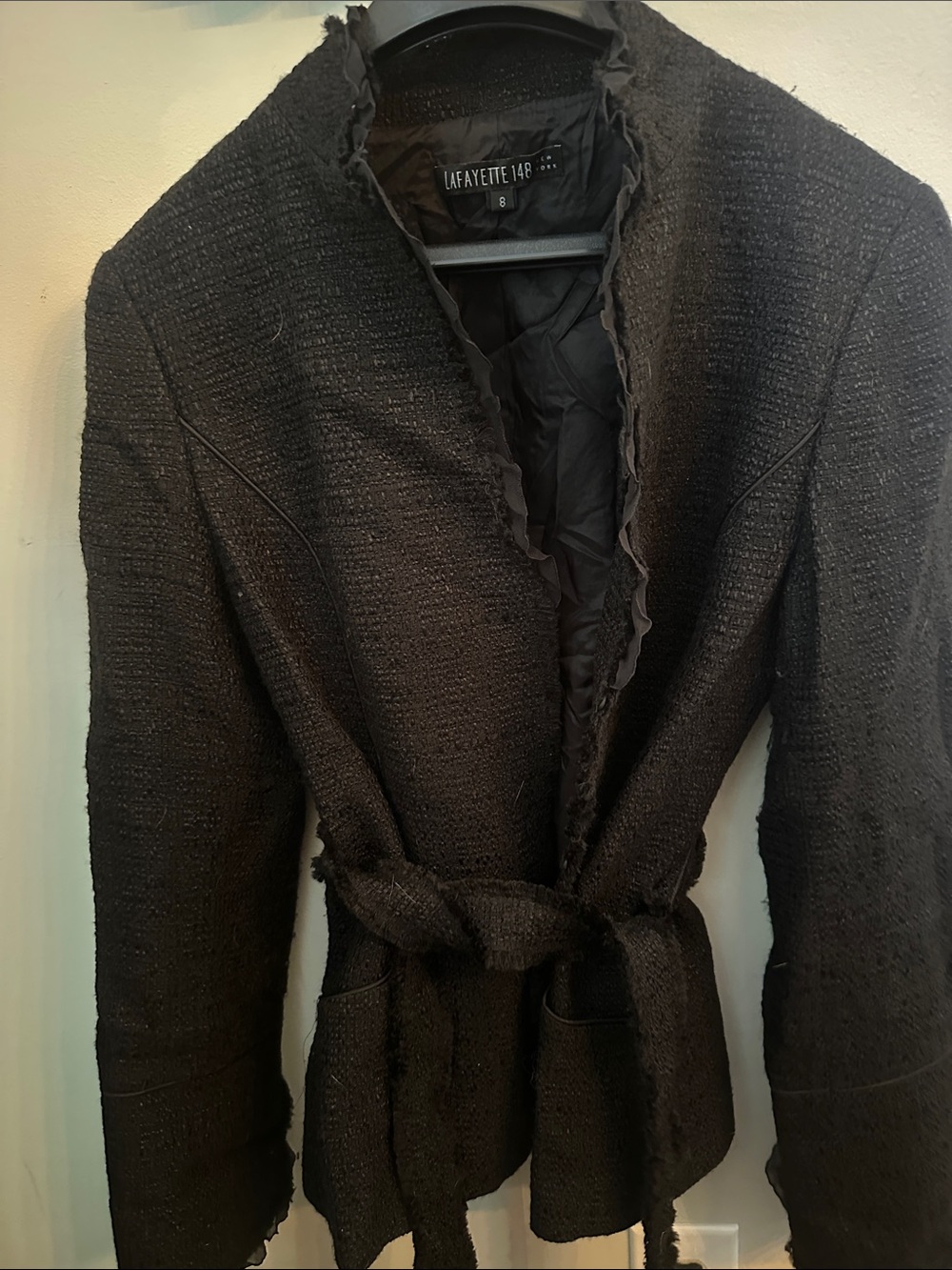 Lafayette 148 New York Black Textured Belted Blazer